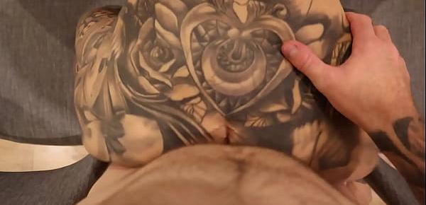  BIG TIT Big Thick ASS Tattooed Milf Gets Fucked Hard While Trying To Film Herself with Her Legs Spread On Two Chairs POV - Melody Radford